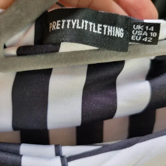 Pretty Little Thing Black & White Striped One Piece Sexy Bikini Swimsuit Size 10 - Picture 6 of 10